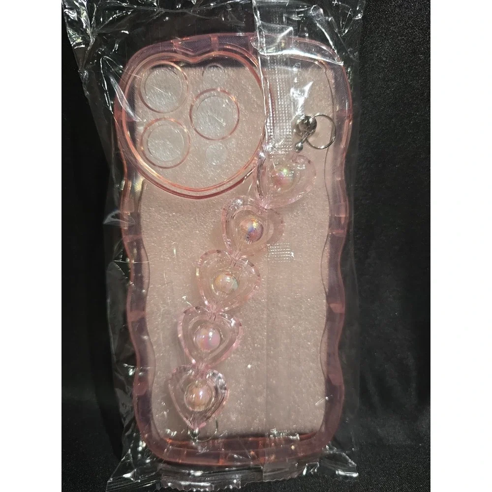 iPhone 14 Pro Max Clear Pink Heart Phone Case
